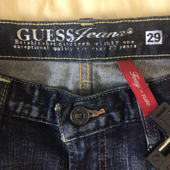 Guess Jeans Women’s 29 Blue Foxy Flare Denim Stretch Distressed - Picture 7 of 10